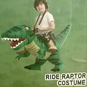 ••NEW In Box Inflatable Ride Raptor Costume for Kids Size 2-3 Years Green